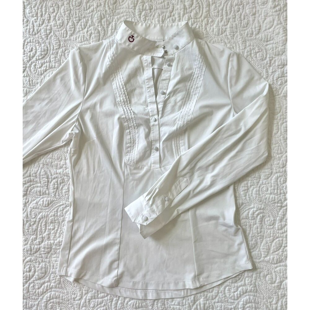 Cavalleria Toscana Pleated Show Shirt Women XL White Long Sleeve Equestrian